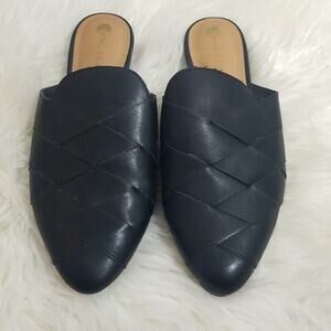 Big Buddha Black Faux Leather Braided Mule Flats